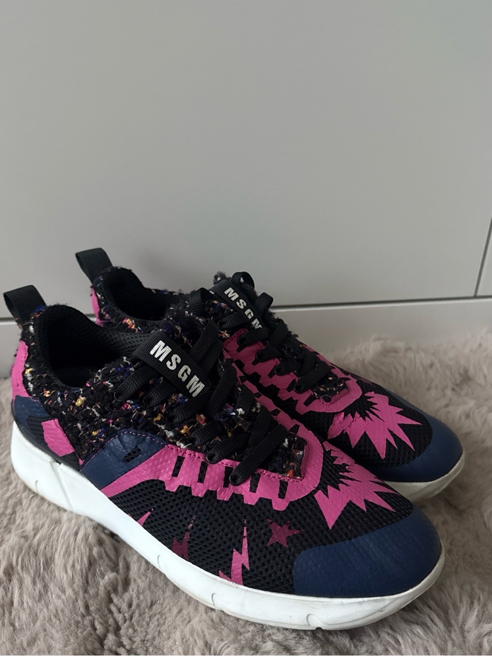 MSGM Black & Pink Girls' Athletic Sneakers with Navy Details